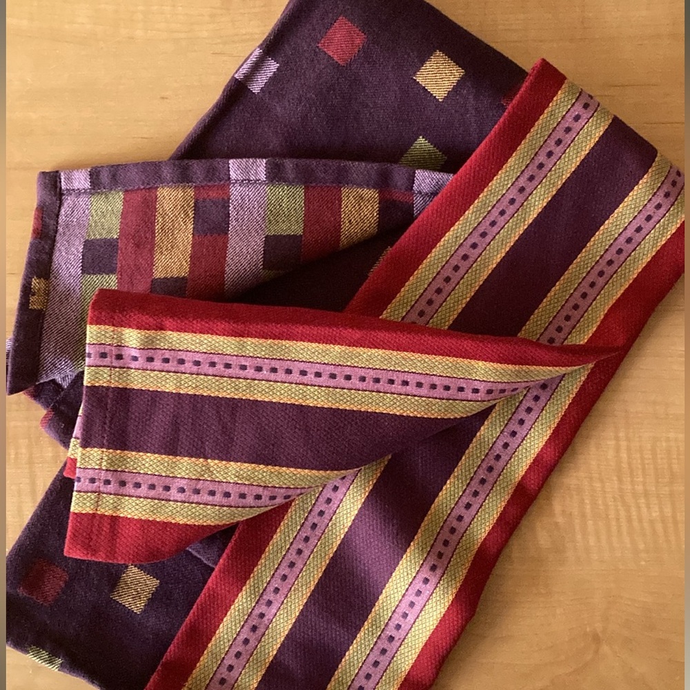 The Pampered Chef Stripe & Tiles Kitchen Towel Retired Set 100% Cotton